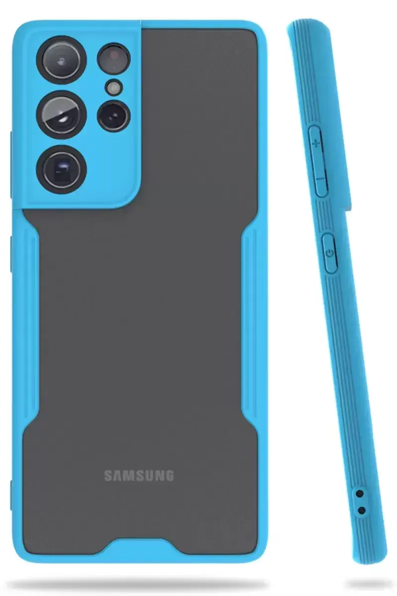 Newface Samsung Galaxy S21 Ultra Kılıf Platin Silikon - Mavi