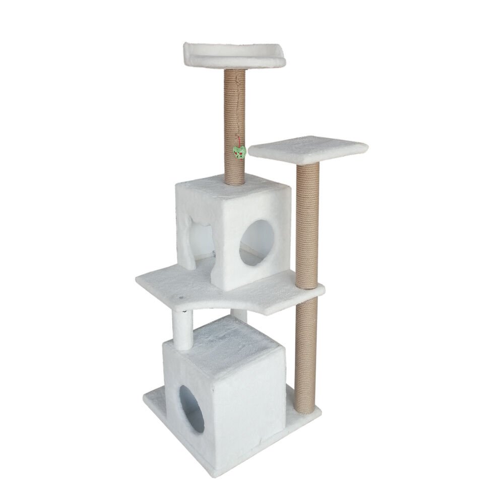 Oyun Alanlı Yuvalı Katlı Kedi Tırmalama Tahtası 145 cm Beyaz