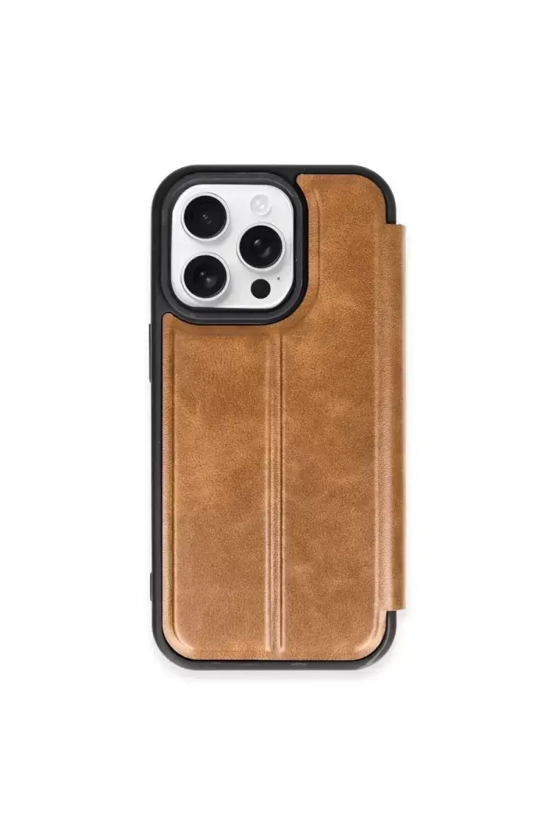 Newface İphone 15 Pro Max Kılıf Flip Cover - Taba