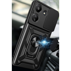 Xiaomi Redmi 13c Kılıf Pars Lens Yüzüklü Silikon - Siyah