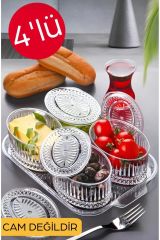 4'lü Kristal Oval Kapaklı Kahvaltılık Set (Cam Değildir)