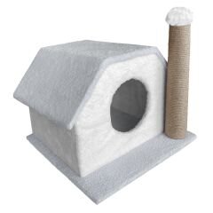 Markapet Tırmalamalı Kedi Klubesi 33 x 40 x 45 cm Gri-Beyaz