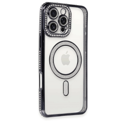 İphone 16 Pro Kılıf Joke Simli Magneticsafe Kılıf - Siyah