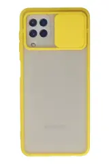 Newface Samsung Galaxy A22 Kılıf Palm Buzlu Kamera Sürgülü Silikon - Sarı