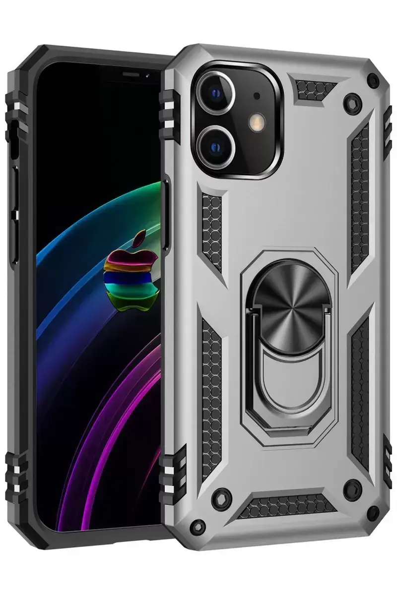 Newface İphone 12 Kılıf Sofya Yüzüklü Silikon Kapak - Gümüş