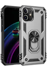 Newface İphone 12 Kılıf Sofya Yüzüklü Silikon Kapak - Gümüş