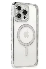 Newface İphone 16 Pro Kılıf Joke Simli Magneticsafe Kılıf - Gümüş