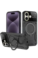Newface İphone 16 Kılıf Joy Lens Standlı Kapak - Siyah