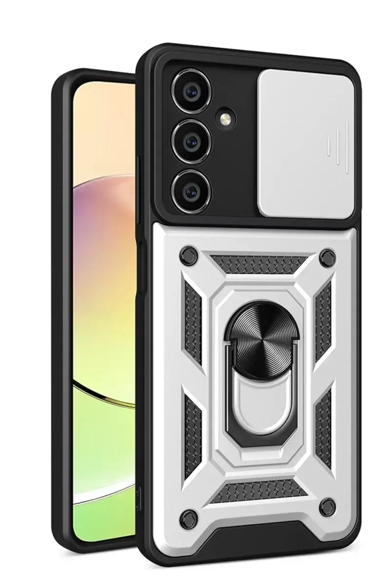 Newface Samsung Galaxy A25 5g Kılıf Pars Lens Yüzüklü Silikon - Gümüş