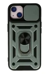 Newface İphone 15 Kılıf Pars Lens Yüzüklü Silikon - Yeşil