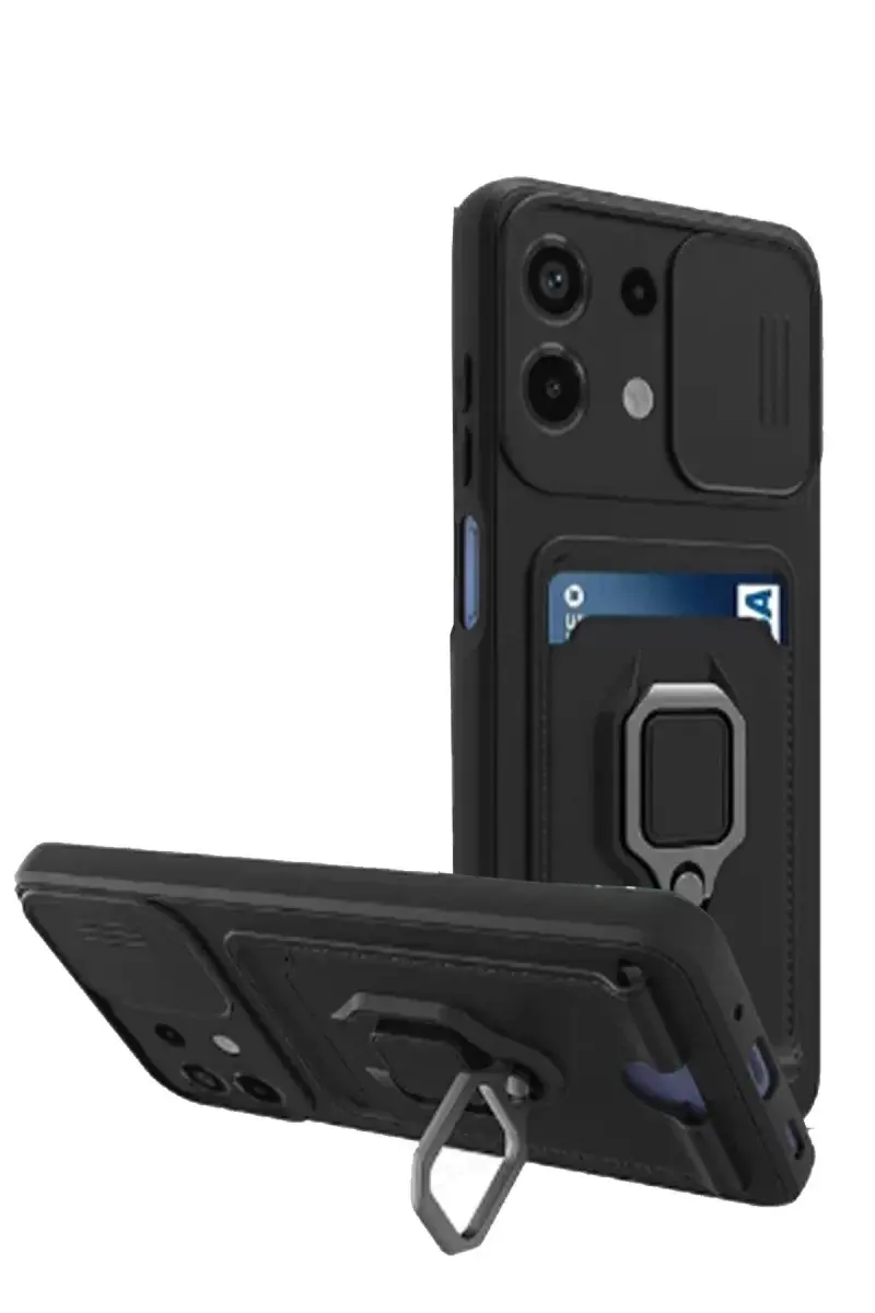 Newface Xiaomi Redmi Note 13 4g Kılıf Zuma Kartvizitli Yüzüklü Silikon - Siyah