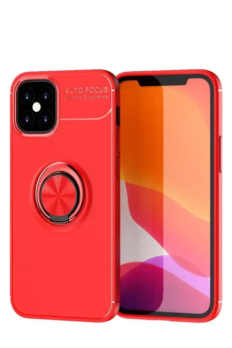 Newface Apple İphone 12 Mini Kılıf Range Yüzüklü Silikon - Kırmızı
