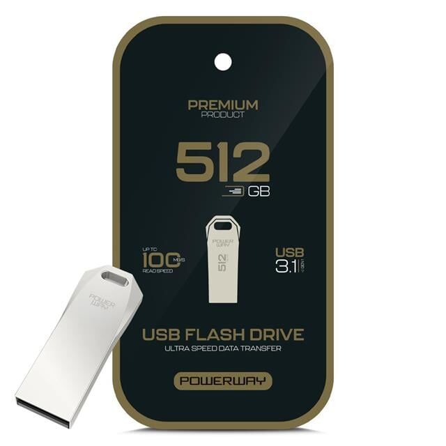 Powerway Premium 512 Gb 100mb/s Ultra Hızlı Usb 3.1 Metal Silver Flash Bellek
