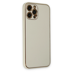 İphone 12 Pro Kılıf Coco Deri Silikon Kapak - Beyaz