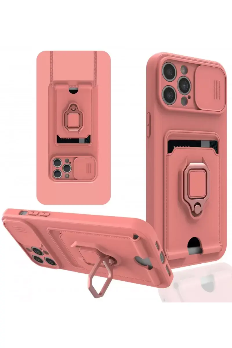 Newface Apple İphone 12 Pro Max Kılıf Zuma Kartvizitli Yüzüklü Silikon - Pembe