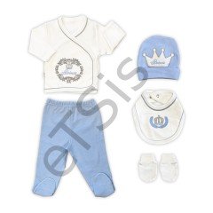 Sema Baby Prens Lüks 5 Parça Hastane Çıkışı Zıbın Seti - Mavi