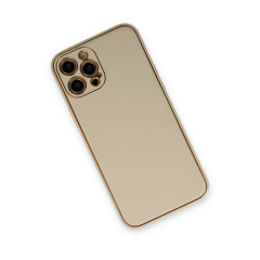 İphone 12 Pro Kılıf Coco Deri Silikon Kapak - Gold