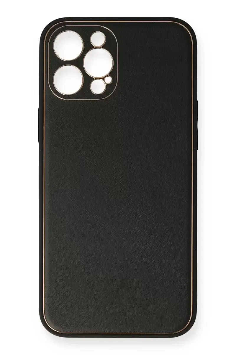 Newface İphone 12 Pro Max Kılıf Coco Deri Silikon Kapak - Siyah