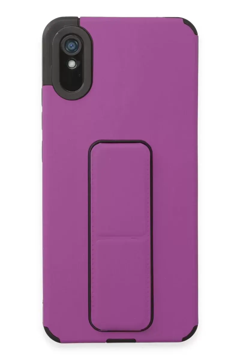Newface Xiaomi Redmi 9a Kılıf Mega Standlı Silikon - Mor