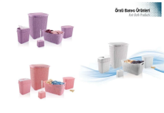5 Parça Örgü Desenli Plastik Banyo Seti Çamaşır Sepeti Deterjanlık Klik Çöp Kovası Klozet Fırçası