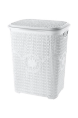 5 Parça Örgü Desenli Plastik Banyo Seti Çamaşır Sepeti Deterjanlık Klik Çöp Kovası Klozet Fırçası