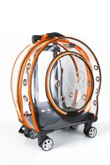 Markapet Şeffaf Model Tekerlekli Kedi Köpek Taşıma Çantası 42 x 40 x 22 cm Turuncu 15 kg