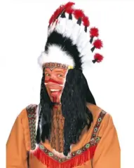 Kızılderili Başlığı Şapkası Kırmızı Beyaz