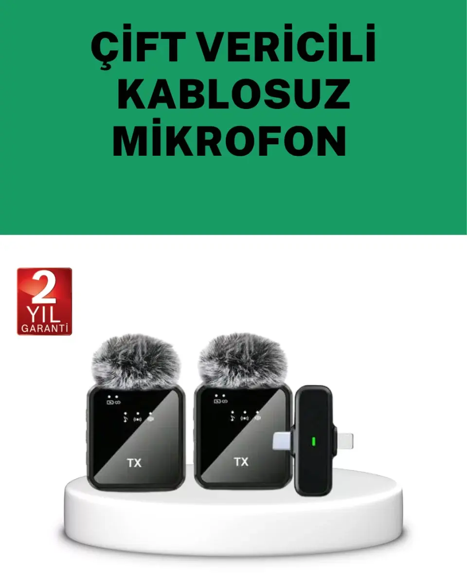 Canlı Yayın Ve Video Çekimleri İçin Çiftli Kablosuz Yaka Mikrofon