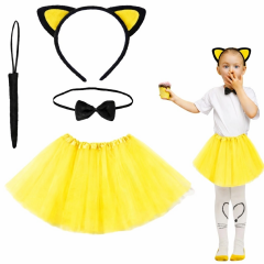 Sarı Renk Etekli Kedi Kostüm Seti (tütü, Taç, Papyon, Kuyruk)