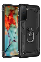 Newface Samsung Galaxy S21 Plus Kılıf Sofya Yüzüklü Silikon Kapak - Siyah
