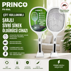 Princo Pr-806l Çift Kullanımlı Şarjlı Sivri Sinek Öldürücü Raket