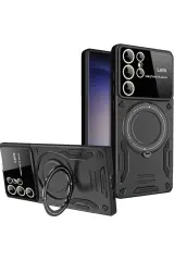 Newface Samsung Galaxy S25 Ultra Kılıf Joy Lens Standlı Kapak - Siyah