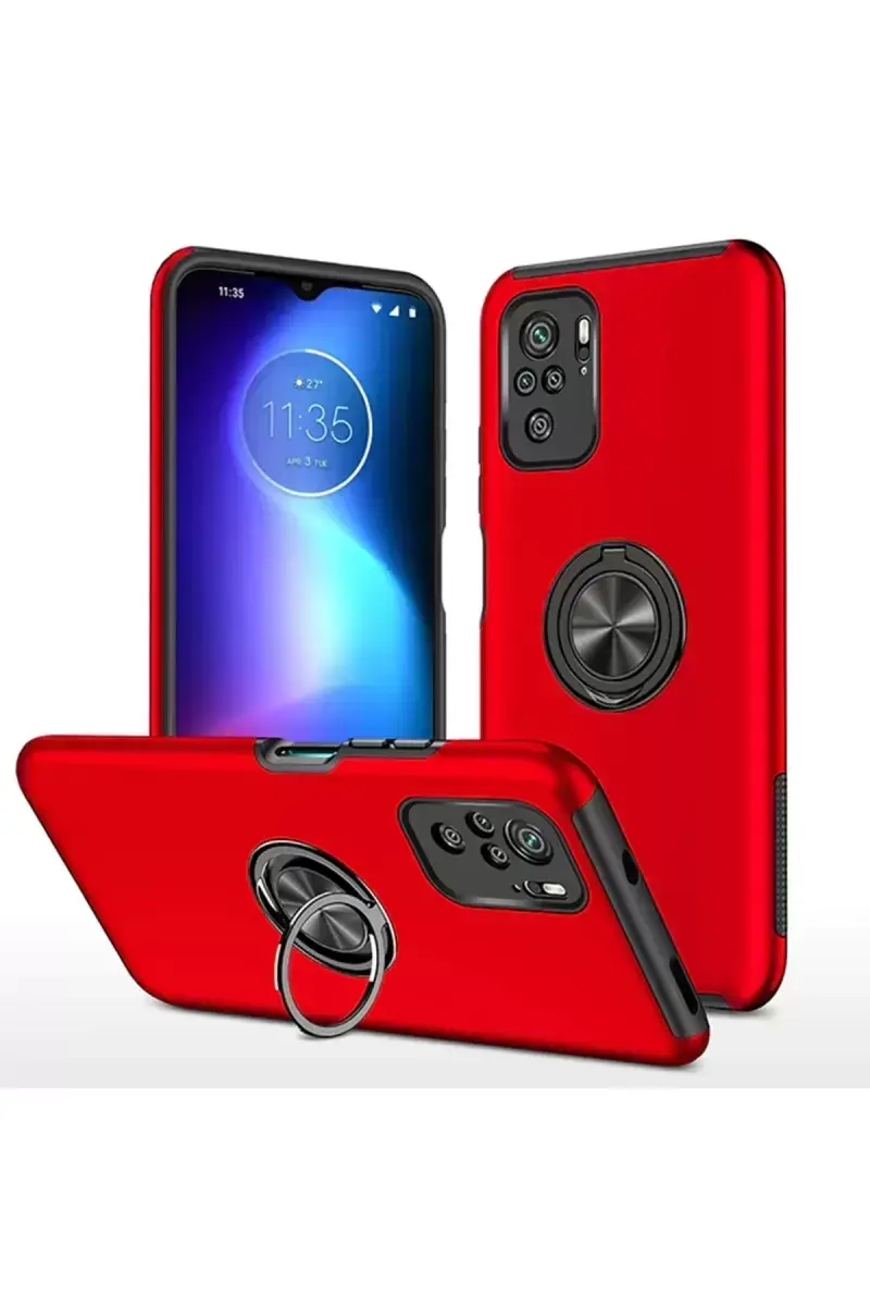 Newface Xiaomi Poco F3 Kılıf Elit Yüzüklü Kapak - Kırmızı