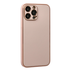 İphone 13 Pro Max Kılıf Coco Deri Silikon Kapak - Pudra