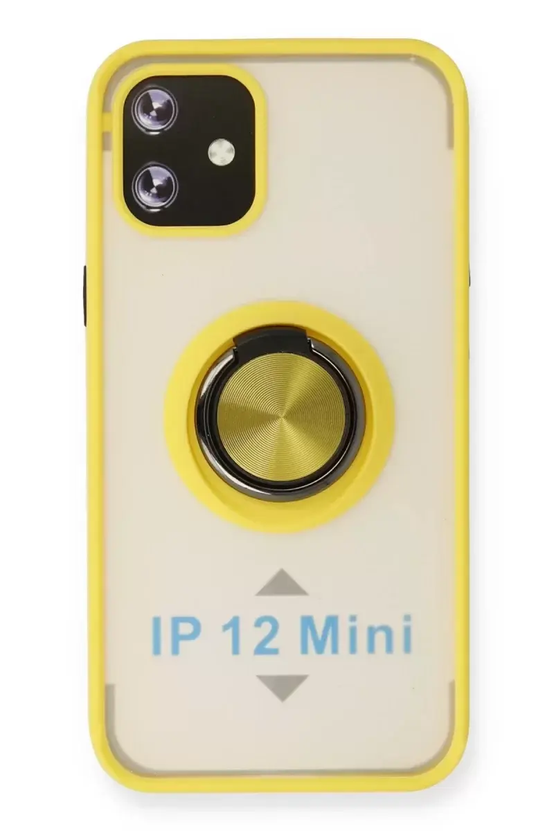 Newface İphone 12 Kılıf Montreal Yüzüklü Silikon Kapak - Sarı