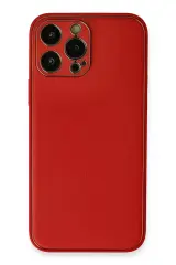 Newface Apple İphone 13 Pro Max Kılıf Coco Deri Silikon Kapak - Kırmızı