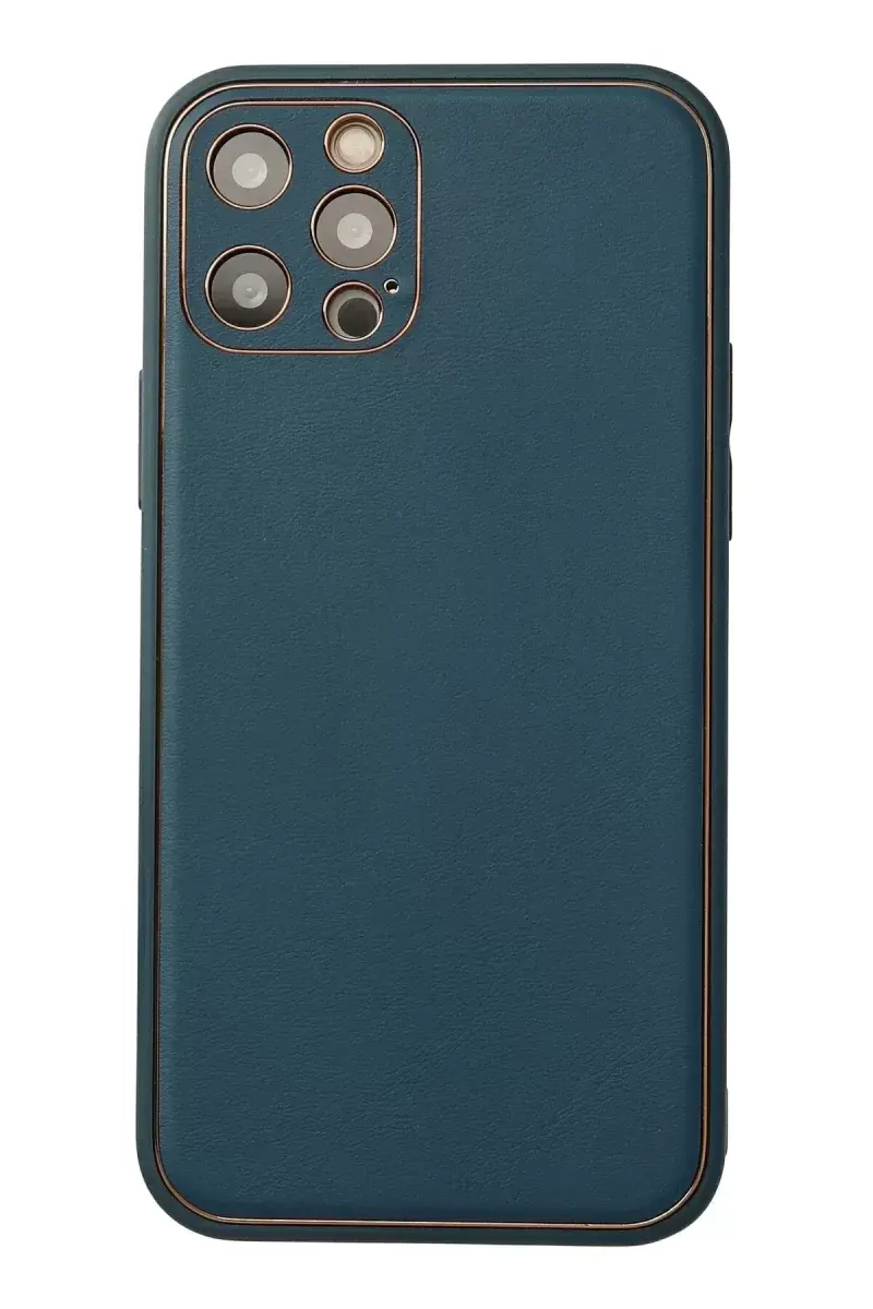 Newface İphone 12 Pro Max Kılıf Coco Deri Silikon Kapak - Mavi