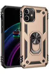 Newface İphone 12 Kılıf Sofya Yüzüklü Silikon Kapak - Gold