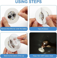 Işıklı Yapışkanlı Bardak Altı Aparatı Ledli 3 Modlu 6 Cm Çap 1 Adet