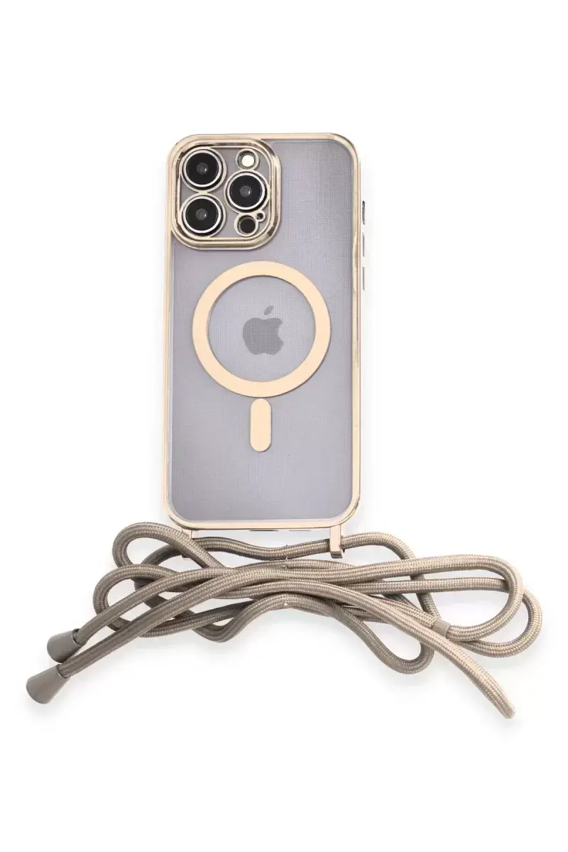 Newface İphone 12 Pro Max Kılıf Divo Lazer Askılı Magsafe Kapak - Gold