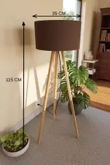 3 Ayaklı Tripod Lambader Kahverengi Kumaş Başlık