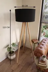 3 Ayaklı Tripod Lambader Siyah Kumaş Başlık