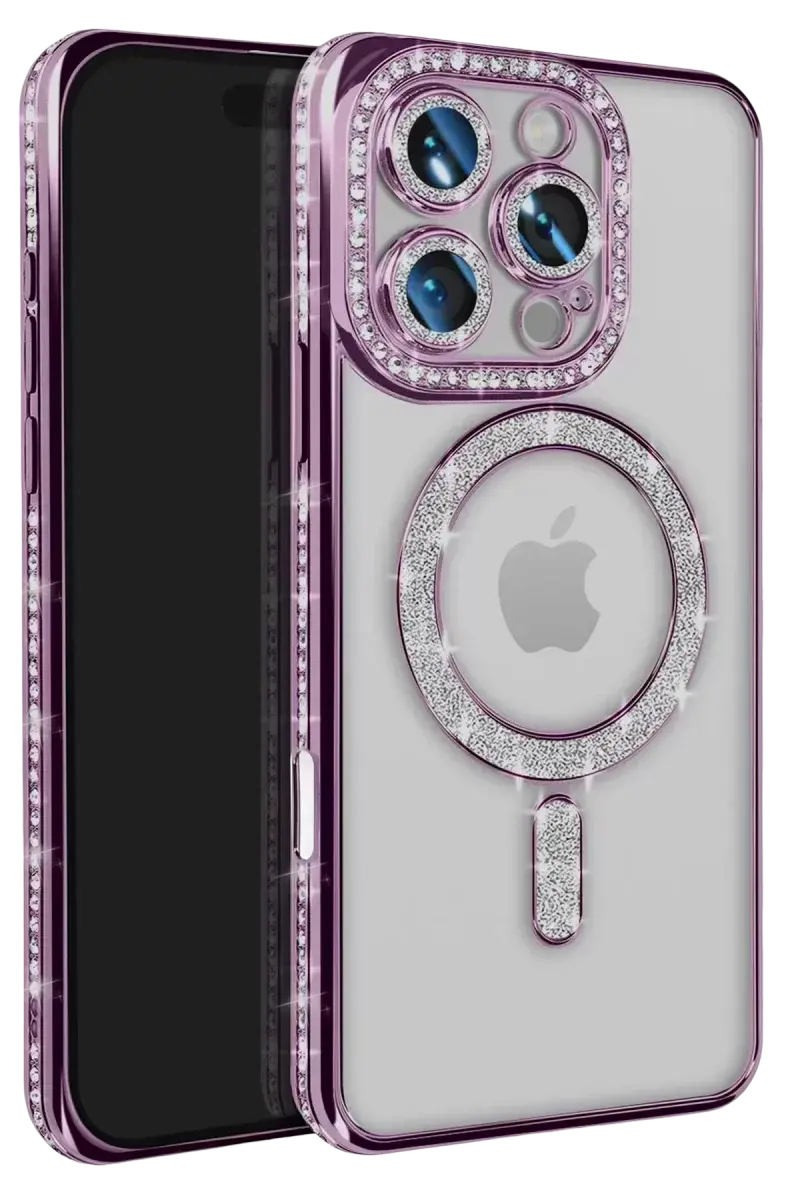 Newface İphone 16 Pro Max Kılıf Joke Simli Magneticsafe Kılıf - Derin Mor