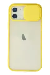 Newface İphone 12 Kılıf Palm Buzlu Kamera Sürgülü Silikon - Sarı