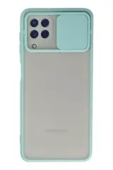 Newface Samsung Galaxy A22 Kılıf Palm Buzlu Kamera Sürgülü Silikon - Turkuaz