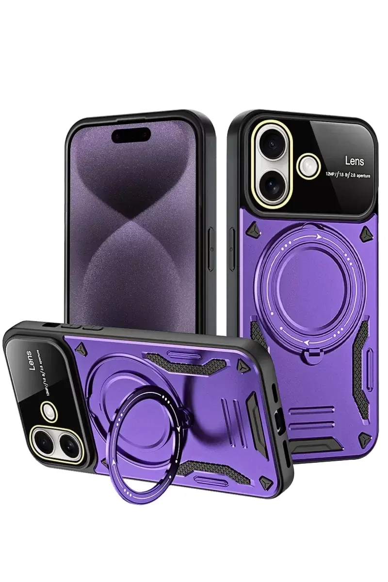 Newface İphone 16 Kılıf Joy Lens Standlı Kapak - Mor