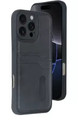 Newface İphone 16 Pro Max Kılıf Sara Kartvizitli Deri Kılıf - Siyah