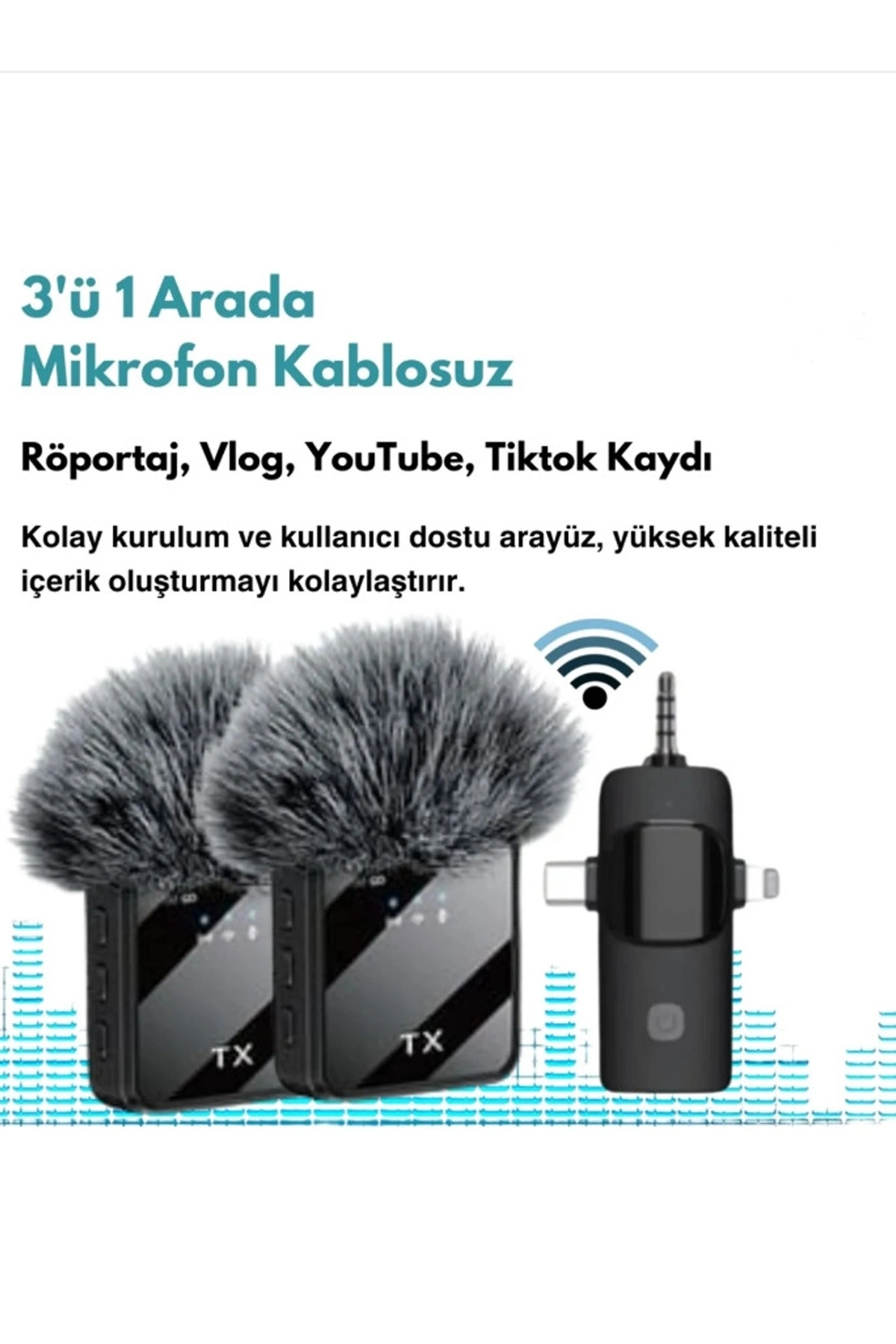 F11 Yüksek Kalite Profesyonel 3 In 1 Kablosuz Taşınabilir Yaka Mikrofonu Tüylü
