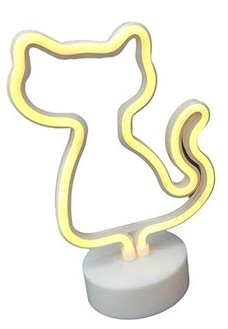 Neon Işıklı Kedi Lamba Pil+usb Pembe Işık Mz-122