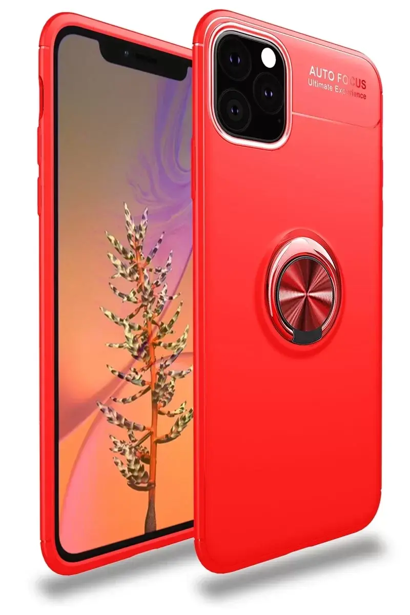 Newface İphone 11 Pro Max Kılıf Range Yüzüklü Silikon - Kırmızı